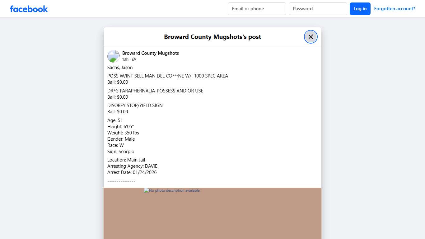 Sachs, Jason POSS W/INT SELL... - Broward County Mugshots Facebook